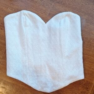 Express Strapless White Metallic Tweed Top